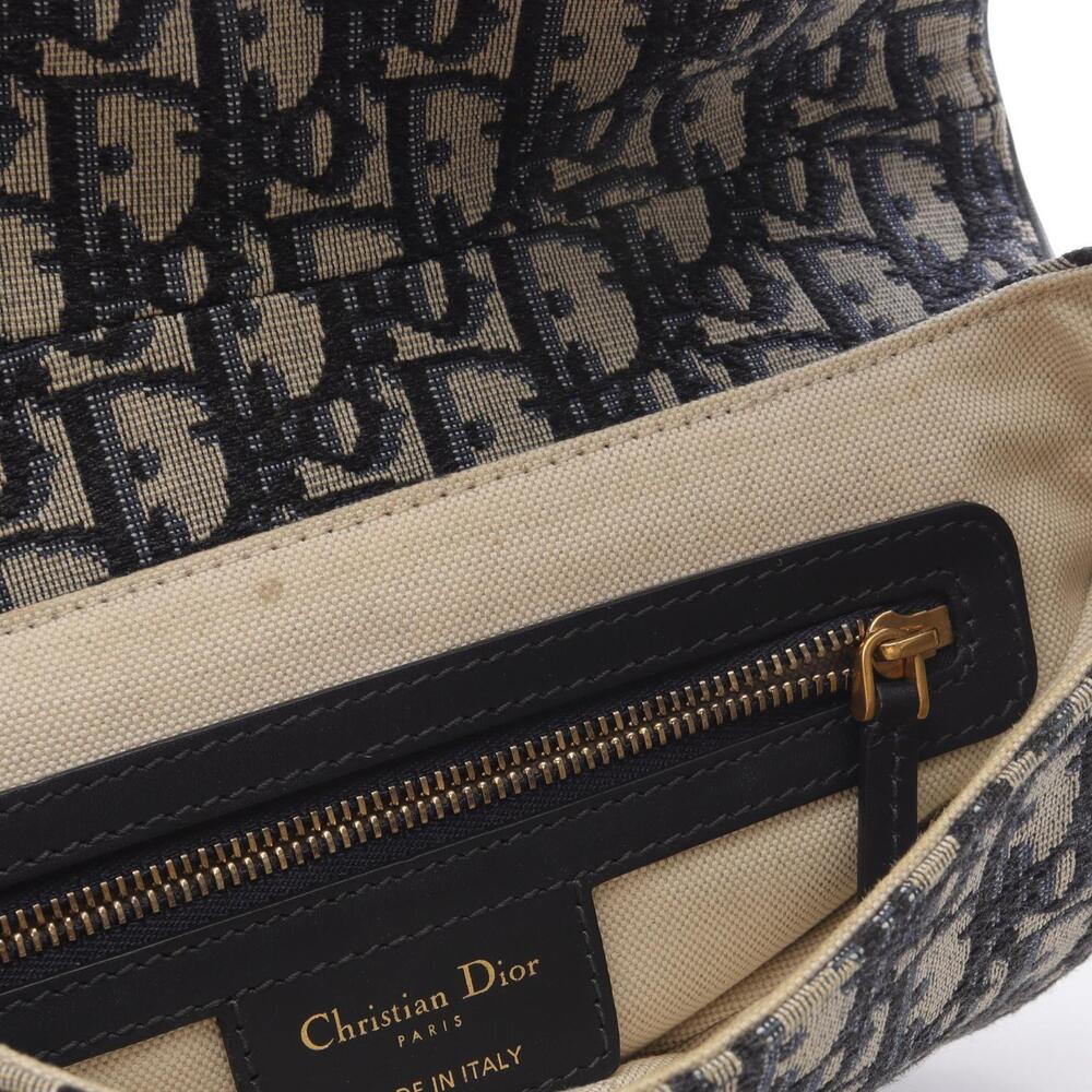 Dior Saddle Bag Oblique Jacquard Canvas Leather Handbag Ivory White Navy Blue - Picture 5 of 9